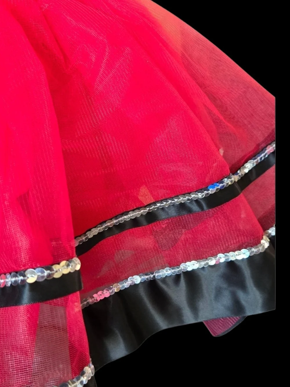 Weissman Girls Red Sequin Tulle Competition Dance Dress w/ Black Accents Sz 7/8